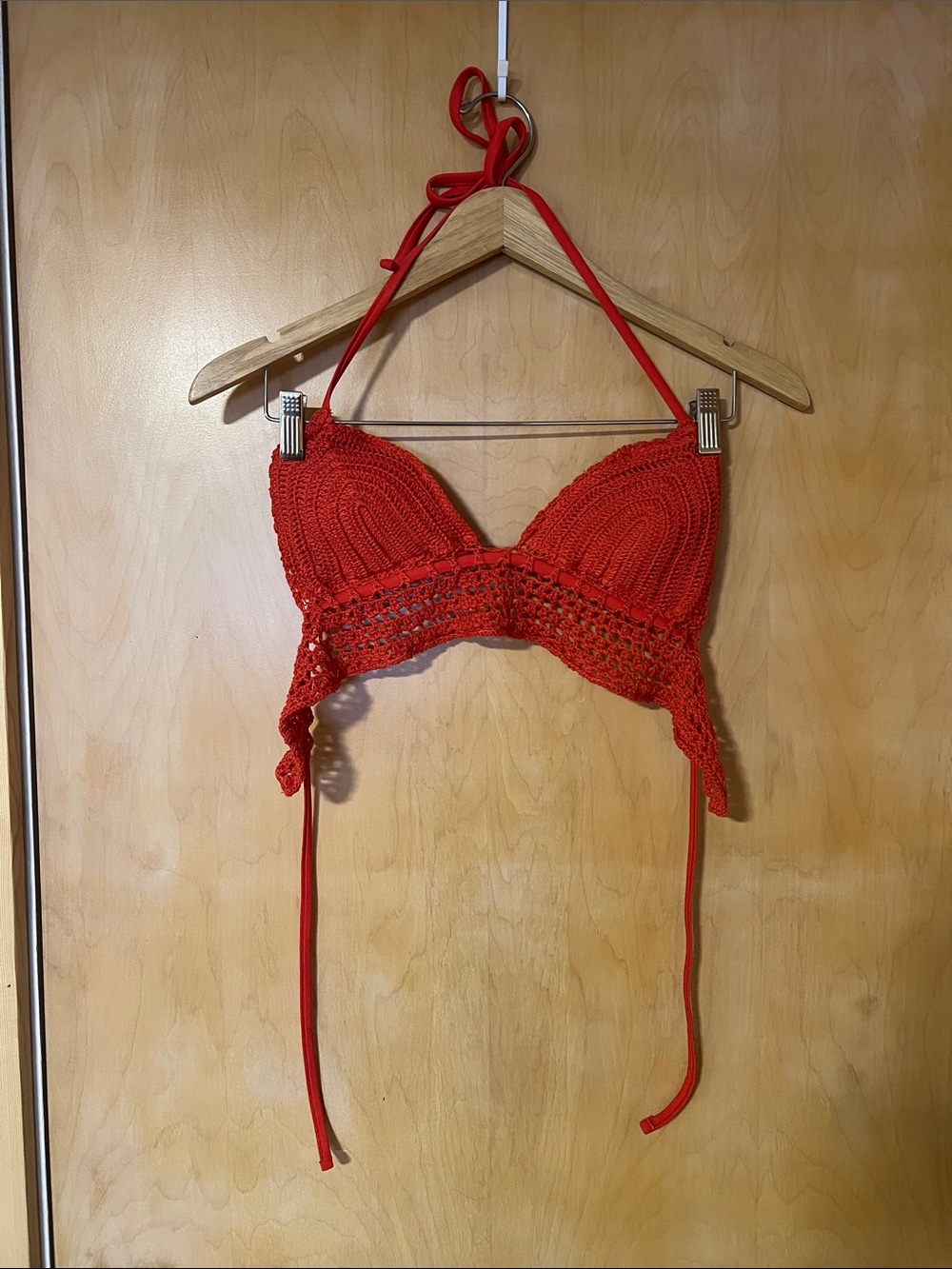Red Crochet Halter Swim Top - Women Swim